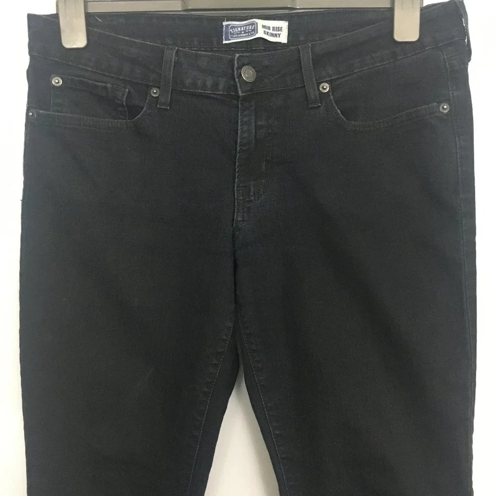 Levis Womens 10 Black Studded Embroidered Mid Rise Cotton Blend Skinny Jeans - Picture 6 of 11